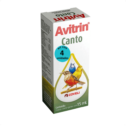 AVITRIN CANTO 15ML COVELI SUPLEMENTO PARA AVES E PÁSSAROS ORNAMENTAIS KIT COM 4 AVITRIN CANTO 15ML COVELI SUPLEMENTO PARA AVES E PÁSSAROS ORNAMENTAIS KIT COM 4
